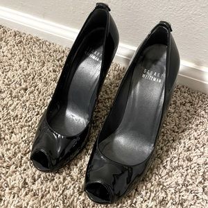 Stuart Weizman, 3.5 inch black peep toe pumps, patent leather. Sexy!